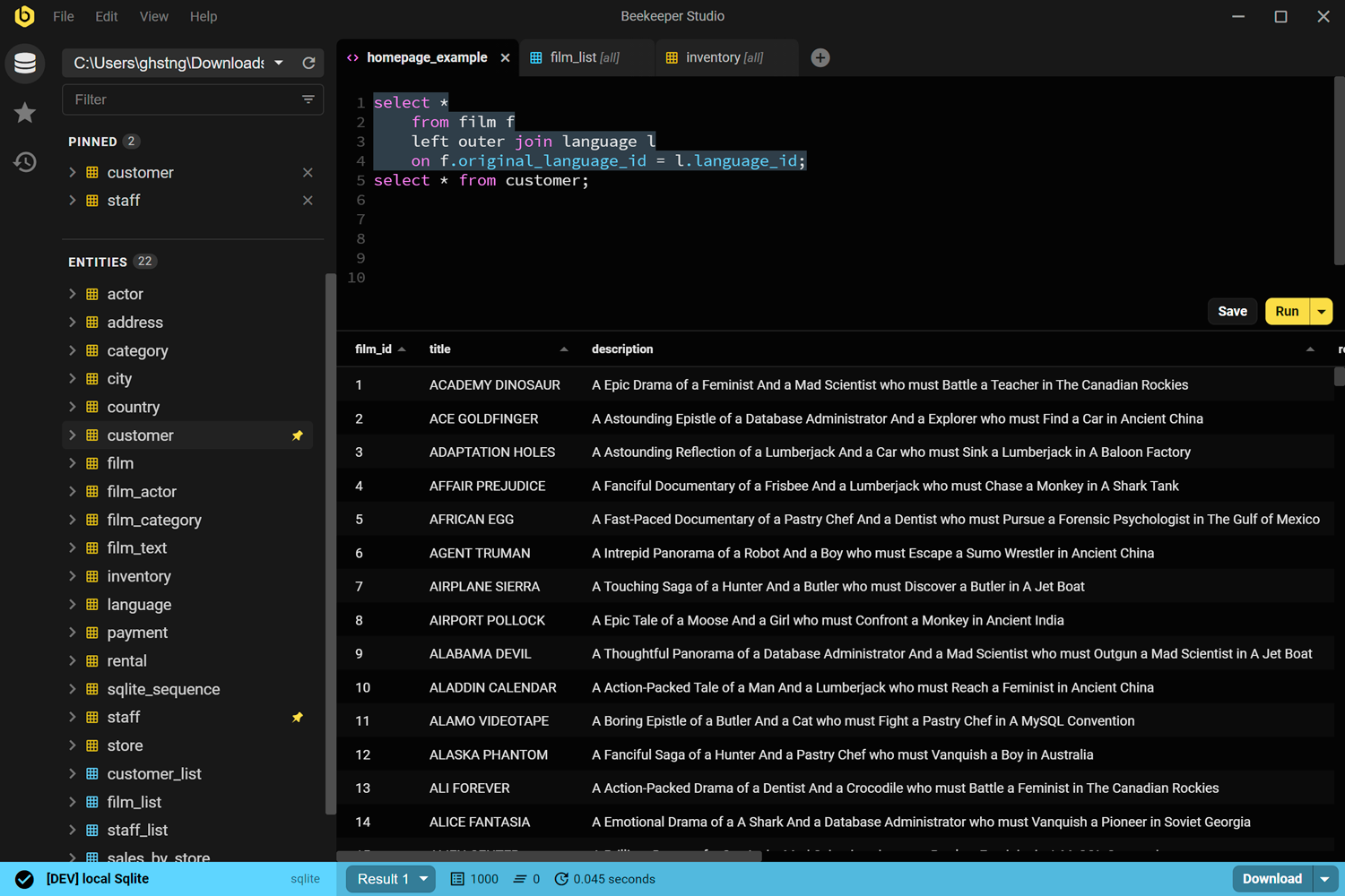 Beekeeper Studio SQL editor and table browser