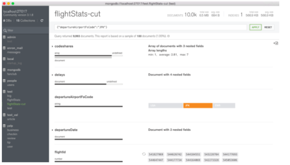 MongoDB Compass document browser and query builder