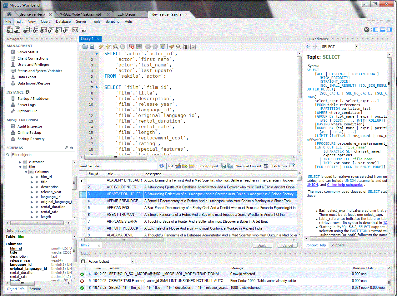MySQL Workbench visual query builder and schema designer
