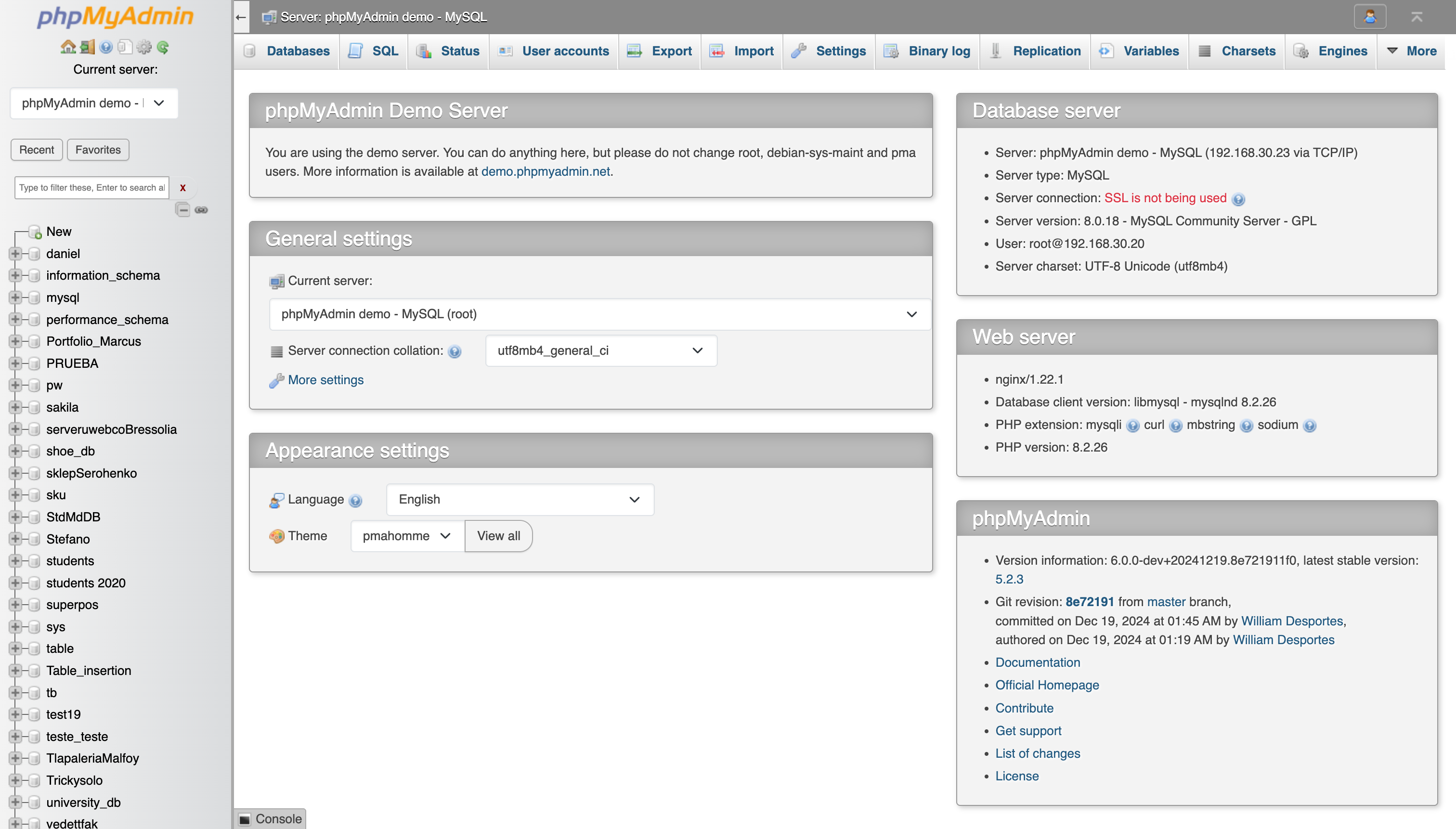 phpMyAdmin web-based MySQL administration interface